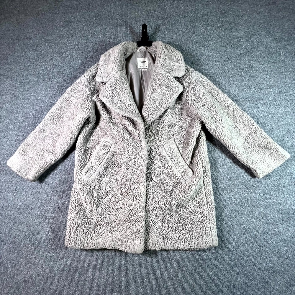 Abercrombie & Fitch Women M Gray Sherpa Fleece Teddy Coat Lapel Collar 144J0592